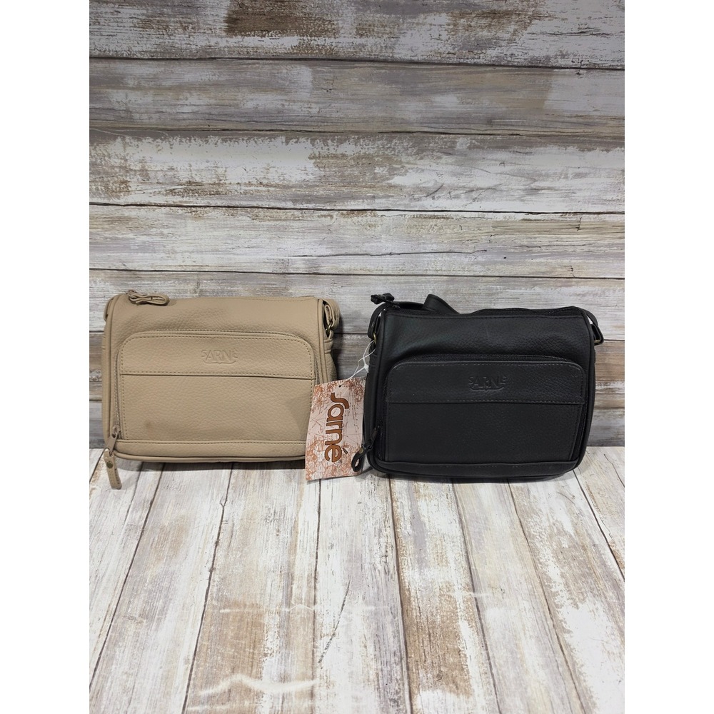 Sarne Pebbled Faux Leather Organizer Crossbody Bag Set Black Tan‎ 2 Pack READ